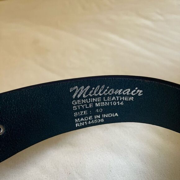 Blue Croc Embossed Studded Leather Belt Silver M Buckle Statement Y2K 40" - Picture 5 of 9